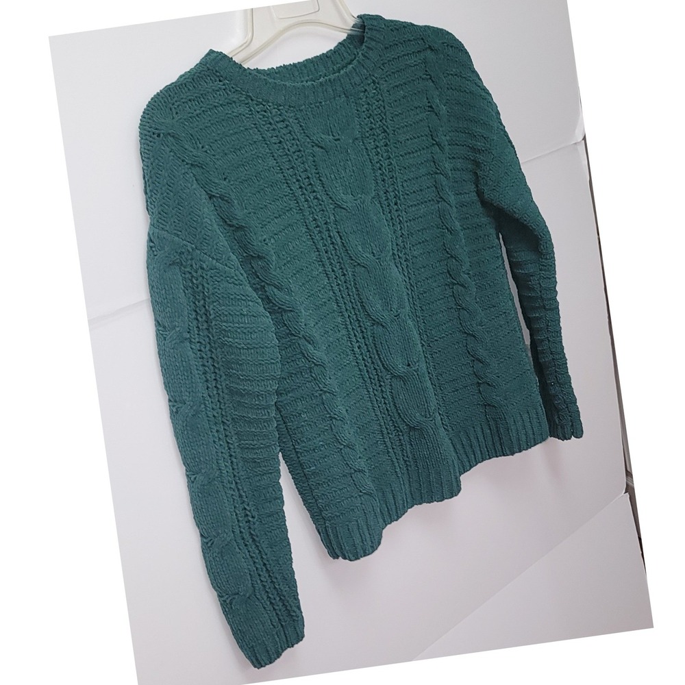 Primark Green Cable‎ Knit Sweater XS Cozy Pullover Grandma Preppy Y2K Office Ski - Picture 3 of 9